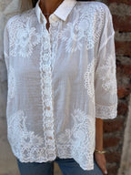 MARGOT | WITTE KANT GEBOUDE KNOPBLUSE