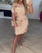 ROWENA | BROWN BUTTON WAIST ELEGANTE DRESS