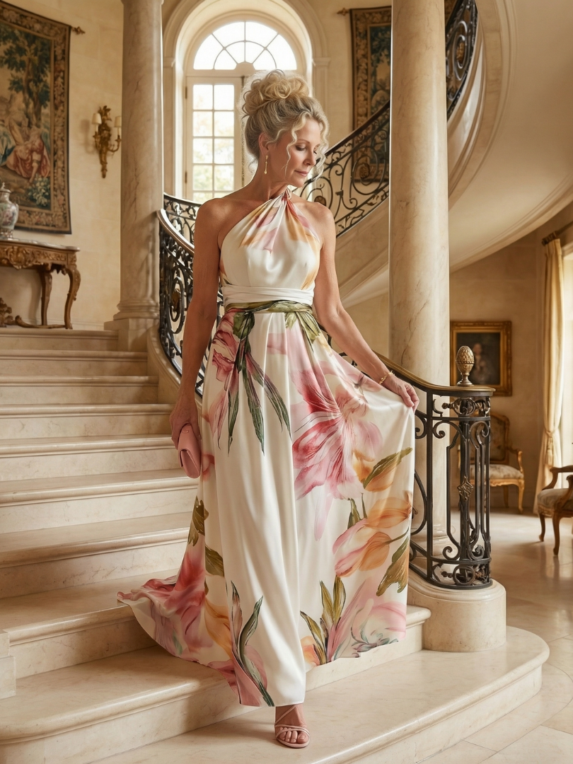 Amiel™ Licht Bloemen Maxi Jurk