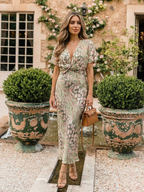 VIVETTE | ABSTRACTE PRINT TWIST WAIST MIDI JURK