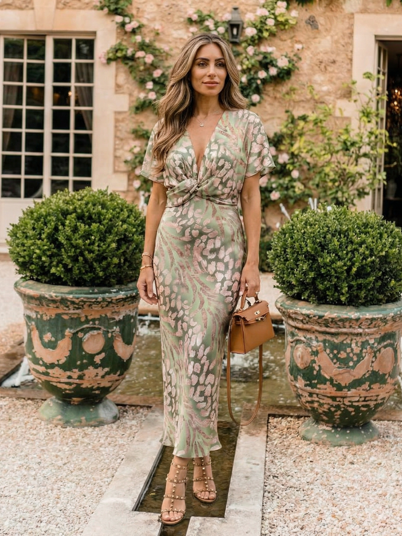 VIVETTE | ABSTRACTE PRINT TWIST WAIST MIDI JURK