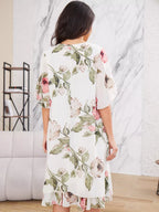 LEANNE | FLORAL CHIFFON KORTE MOUWEN JURK MET RUFFLE HEM
