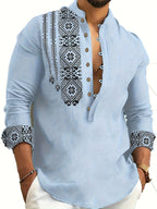 Rafael | Patroon Stand-Collar Henley Shirt