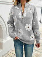 Marnie | Bloemen Halve-Zip Pullover Trui