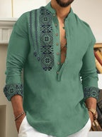 Rafael | Patroon Stand-Collar Henley Shirt
