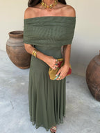 VICTORIA | OFF-SHOULDER PLEATED MAXI JURK
