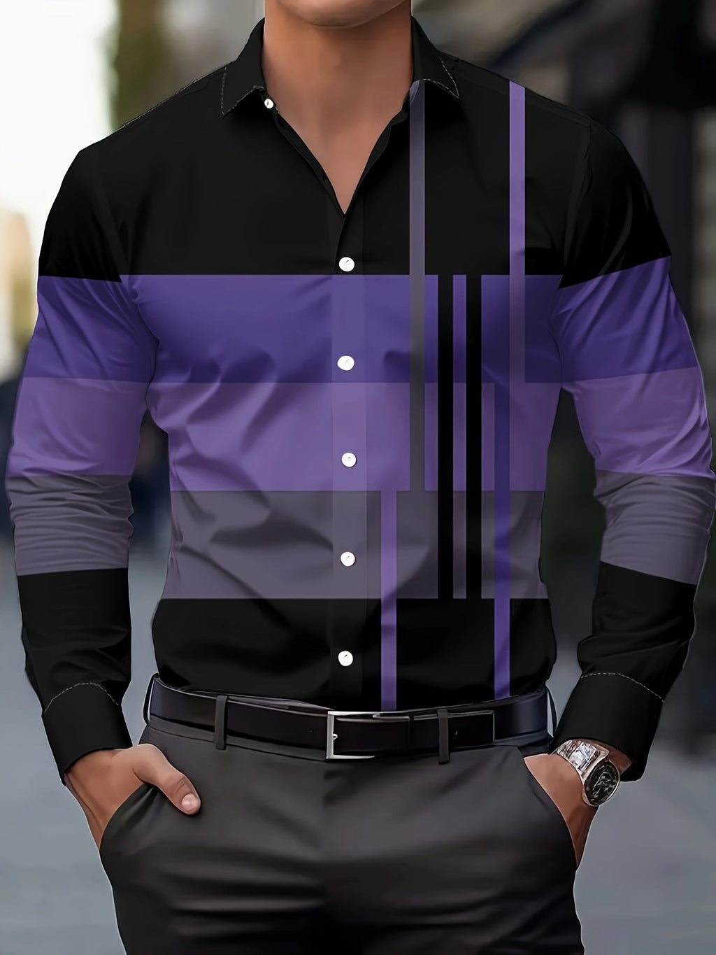 Nathan | Verfijnde Colorblock Overhemd met Knopen