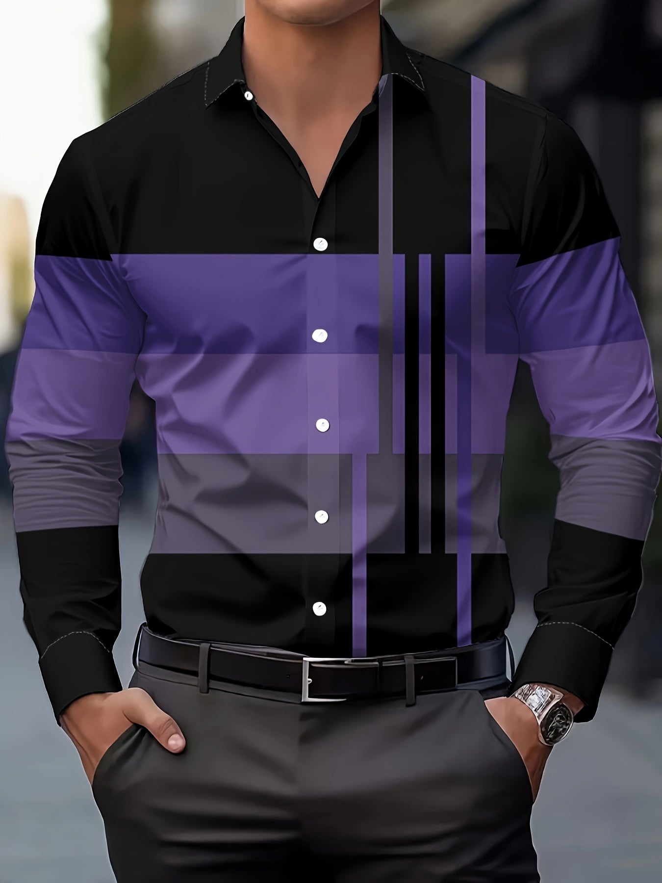 Nathan | Verfijnde Colorblock Overhemd met Knopen