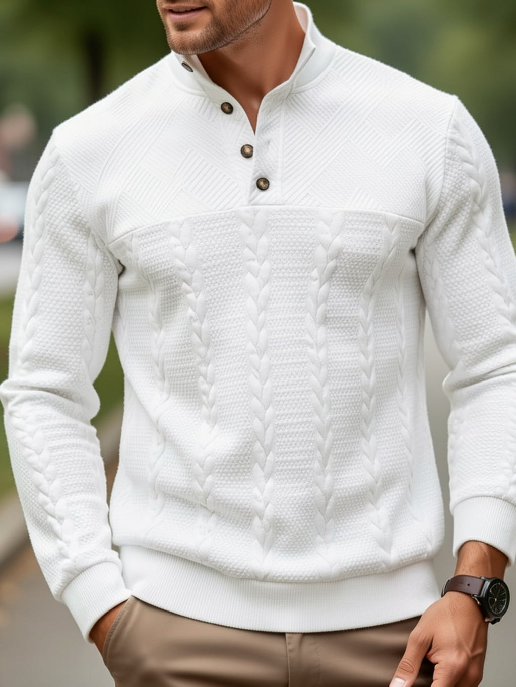 Callahan | Textured Button-Neck Pullover