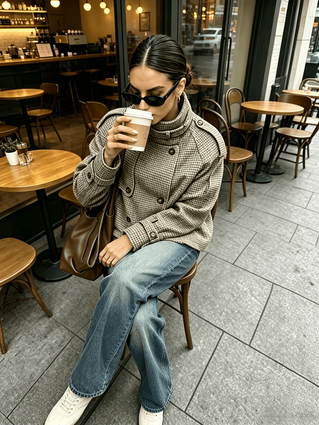 Margaux | Houndstooth Staande-Kraag Jas