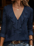CELESTINE | VINTAGE BLOEMEN GEBORDUURDE RUFFEL V-HALS SHIRT