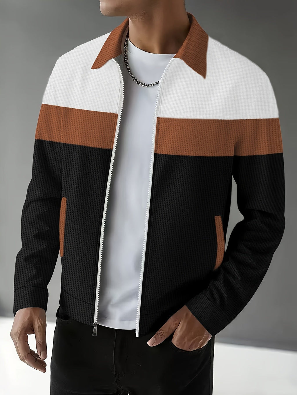 Caleb | Kleurblok Zip-Up Jas