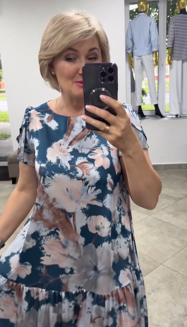 EVANGELINE | FLODALE MAXI JURK MET LAAGJES