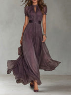 SOPHIE | LANG PAARS DROP-NECK JURK MET CHIFFON KANTAFWERK