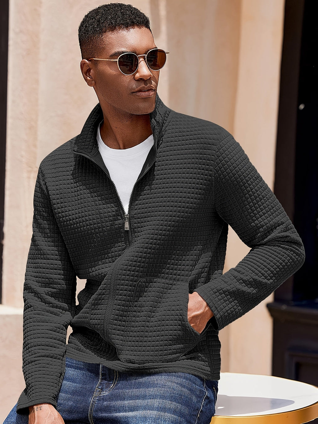 Nash | Textured Stand-Collar Zip-Up Jacket