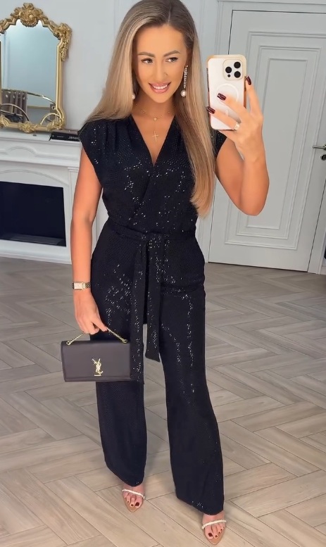 CELESTE | PAILLETTEN TIE-WAIST JUMPSUIT