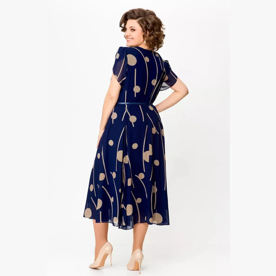 IVY | NAVY POLKA DOT PRINT CHIFFON MIDI JURK