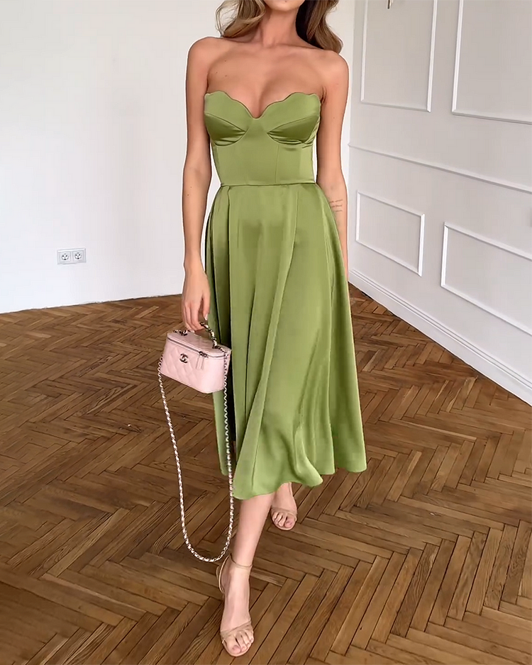 CAROLINE | ELEGANTE STRAPLESS MIDI JURK
