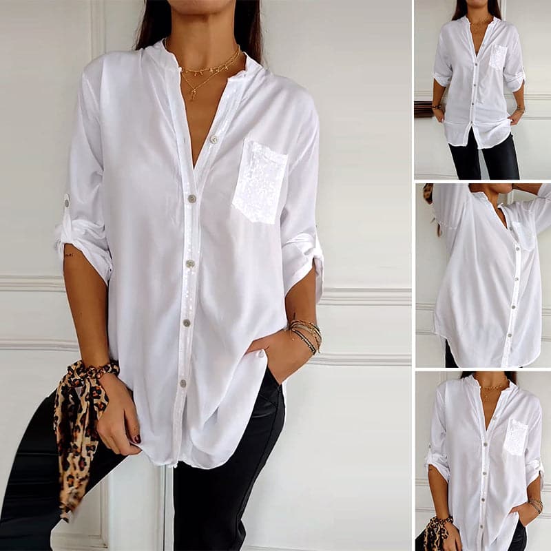 VERITY | SHIRT MET PAILLETTENAFWERKING EN KNOPEN