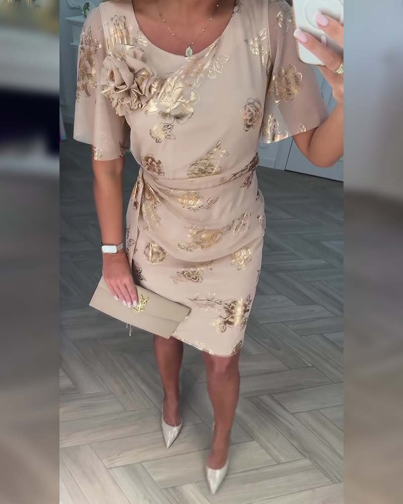 ROWENA | BROWN BUTTON WAIST ELEGANTE DRESS