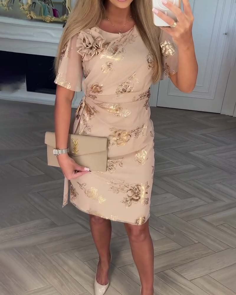 ROWENA | BROWN BUTTON WAIST ELEGANTE DRESS