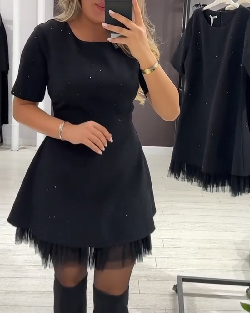CHRISTEL | SPARKLE TULLE HEM MINI DRESS