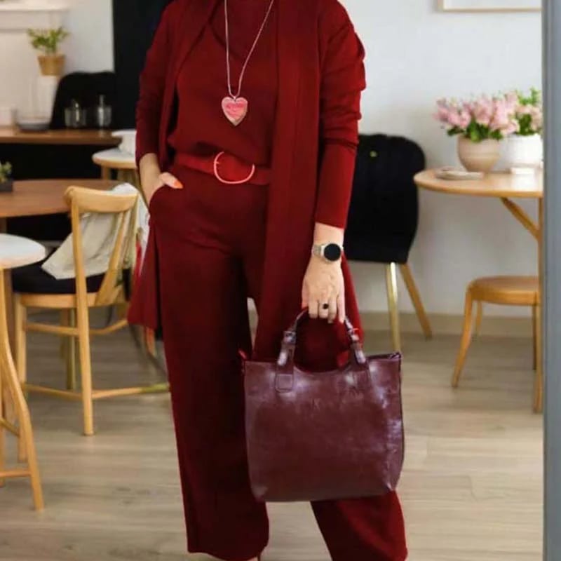 ROSEMARY | ELEGANTE DRIEDELIGE CARDIGAN, TOP & WIDE-LEG BROEKSET