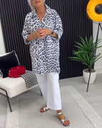 Isobel™ Elegante Kraag Blouse met Luipaardprint