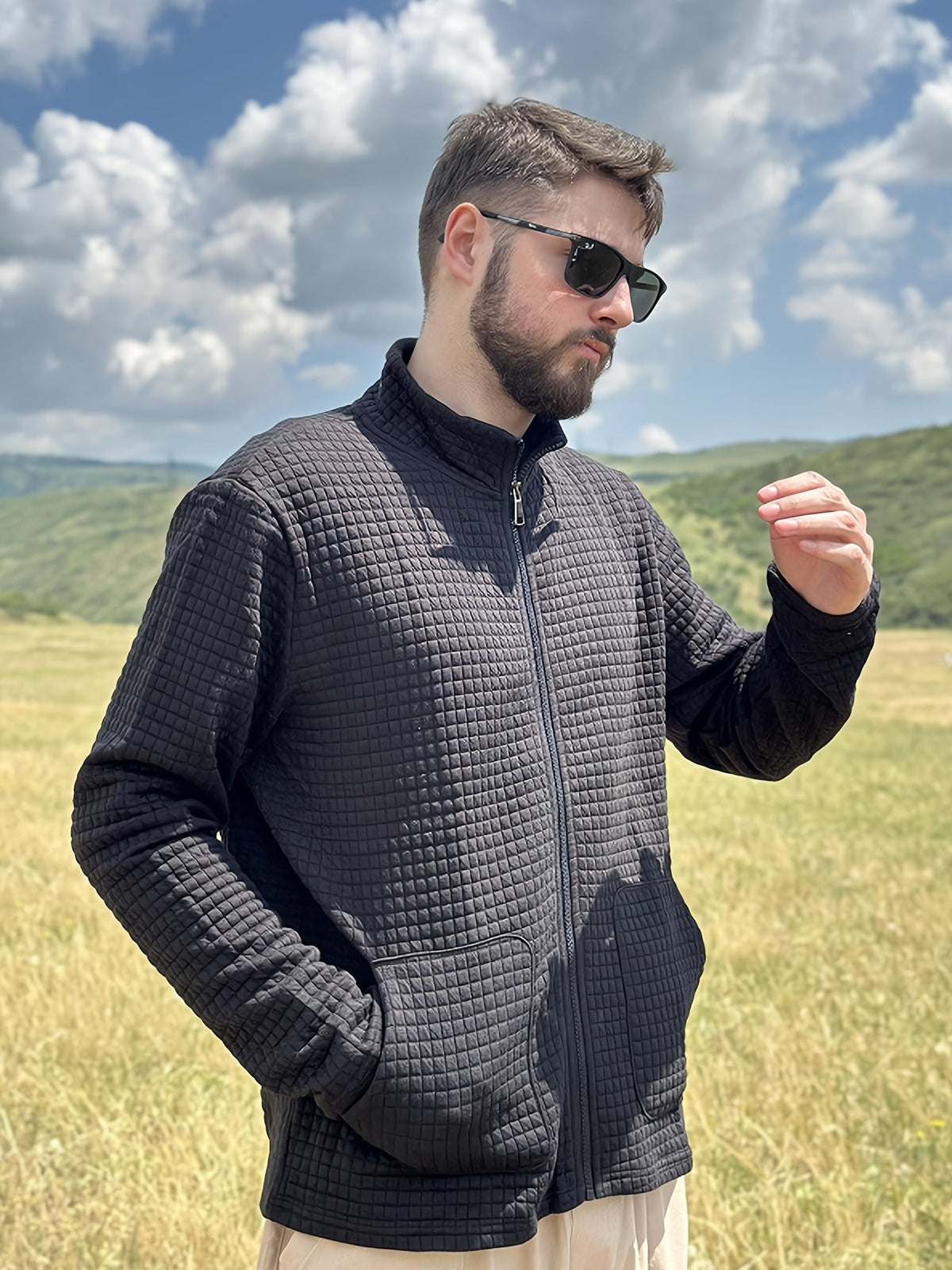 Nash | Textured Stand-Collar Zip-Up Jacket