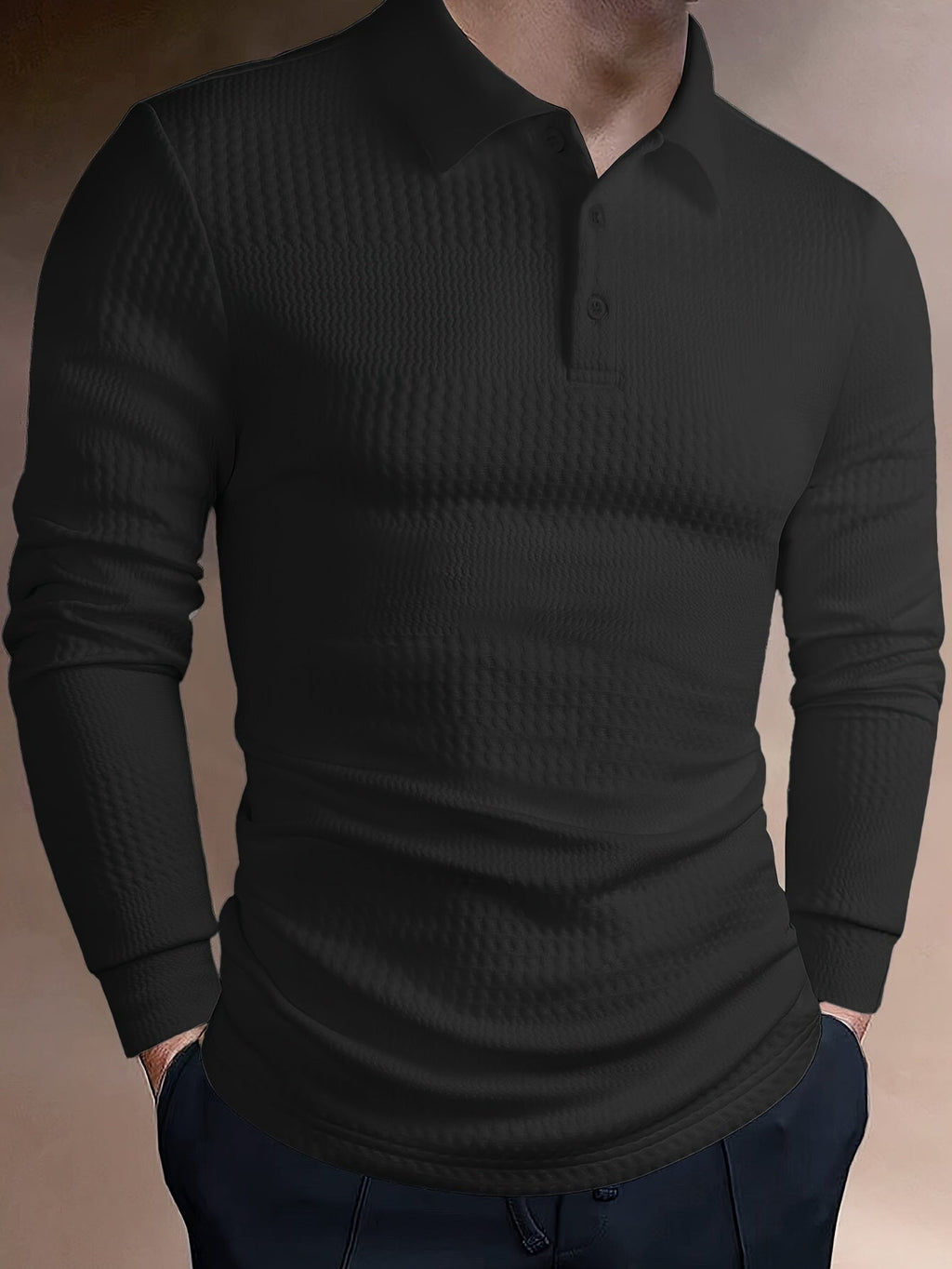 Maxwell | Textured Long Sleeve Polo Shirt
