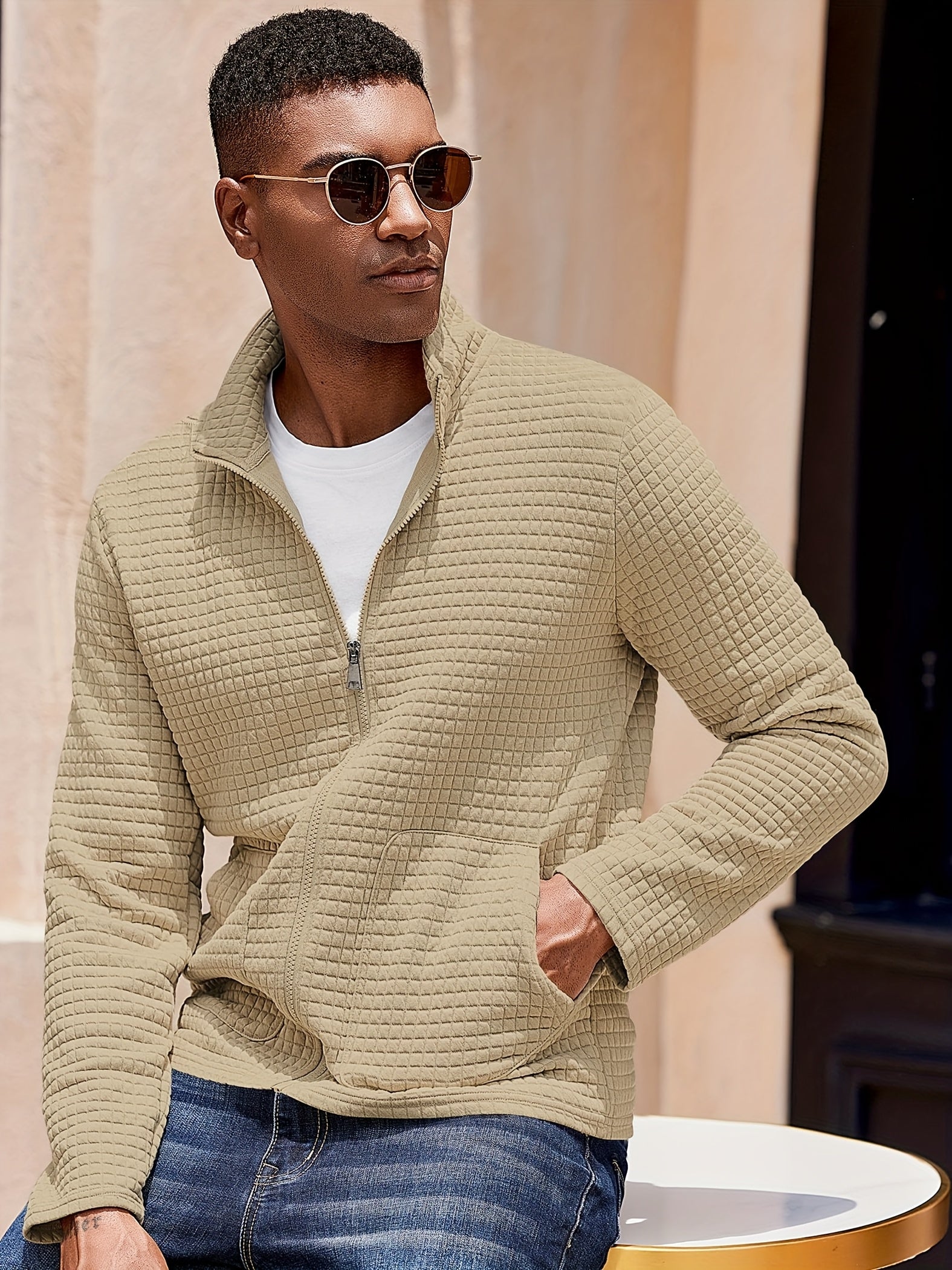 Nash | Textured Stand-Collar Zip-Up Jacket