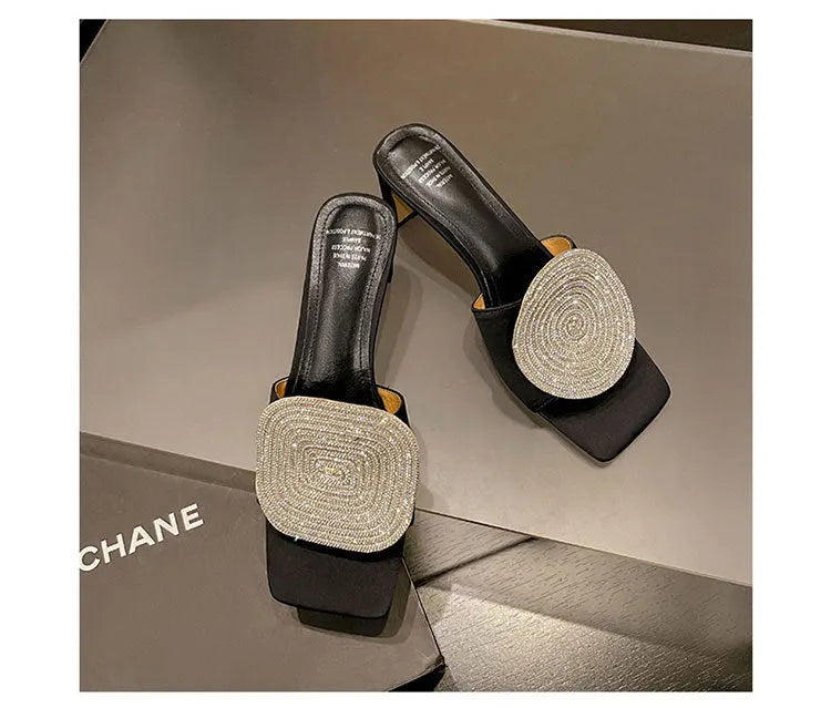 ROWENA | CRYSTAL EMBELLISHED BLOCK HEEL MULE SANDALS