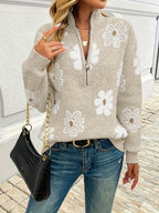 Marnie | Bloemen Halve-Zip Pullover Trui