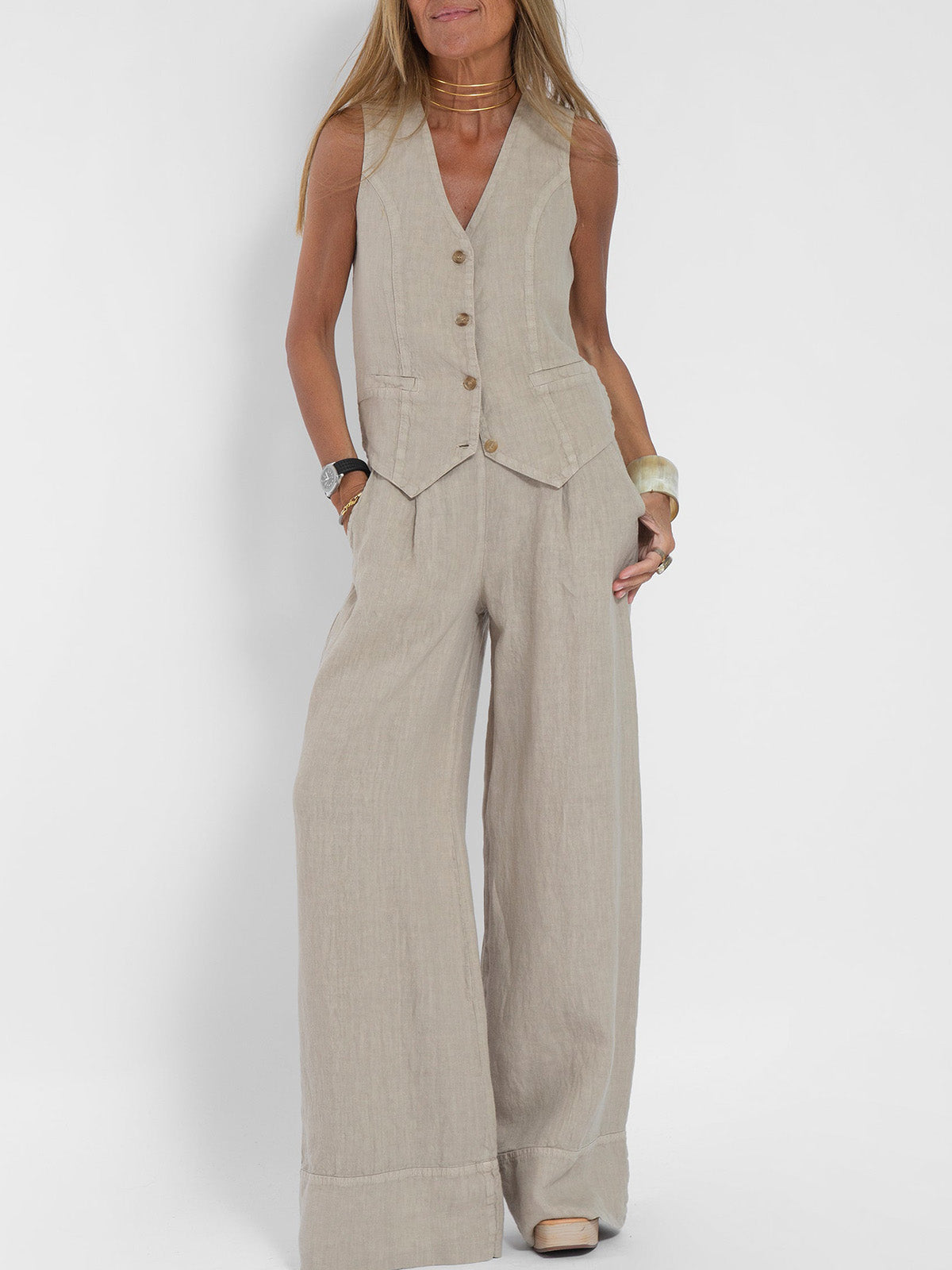 Lauren | Elegante Vest en Wijde Pantalon Set