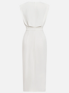 GENEVIEVE | MIDJURK MET GEVOERDE SCHOUWERS EN KNOOPDETAIL MET SPLIT