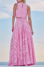 Larissa™ Geborduurd Top & Hoge Taille Maxi Rok Set