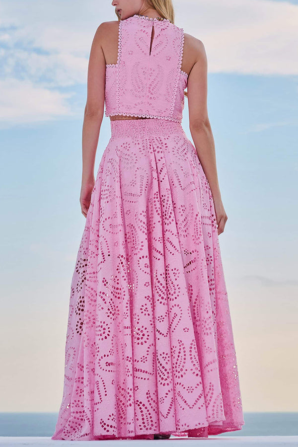 Larissa™ Geborduurd Top & Hoge Taille Maxi Rok Set