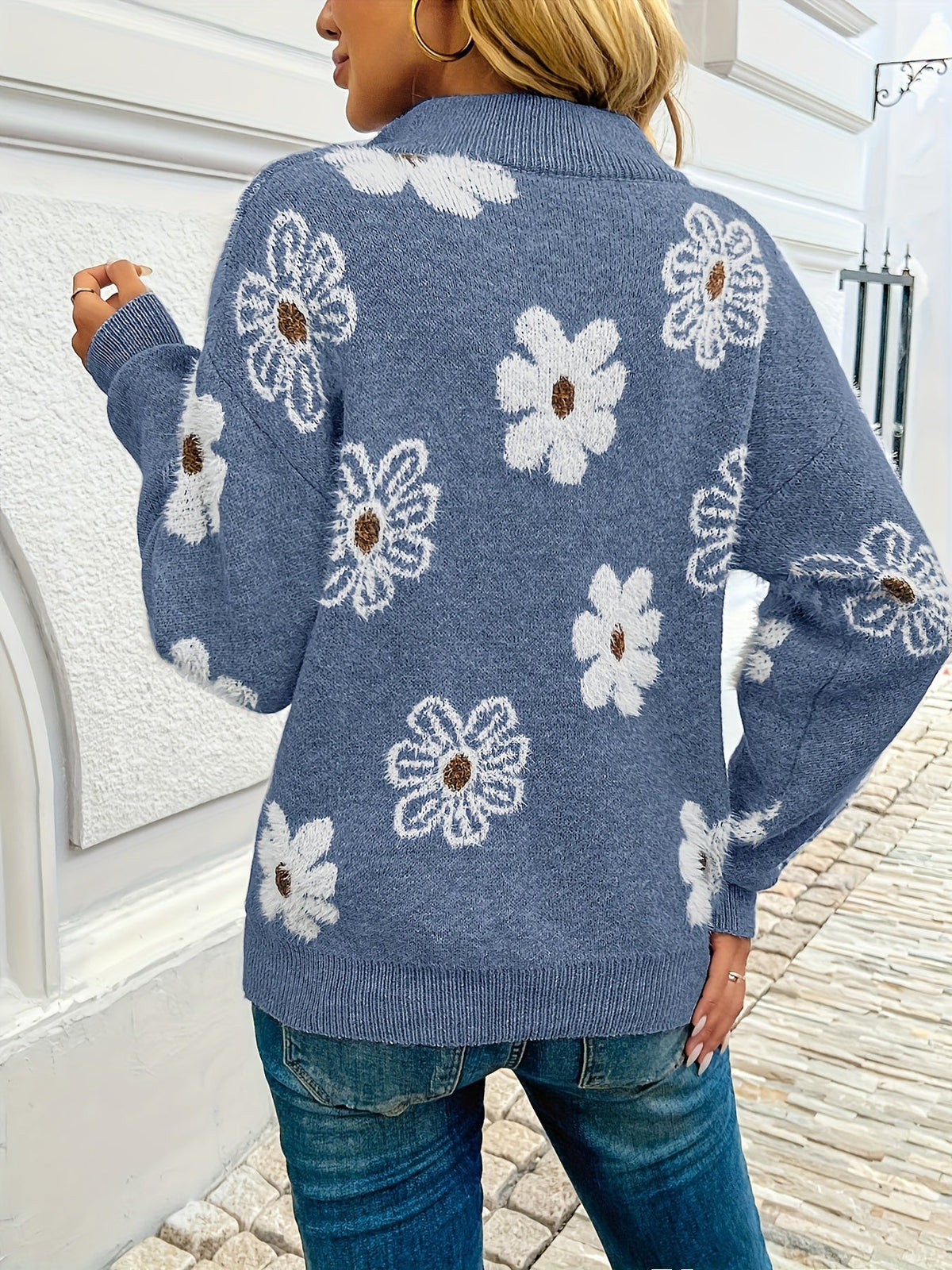 Marnie | Bloemen Halve-Zip Pullover Trui