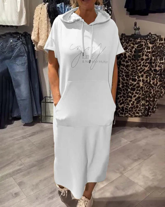 BEVERLEY | CASUAL KORTE MOUWEN HOODED MIDI JURK MET ZAKKEN