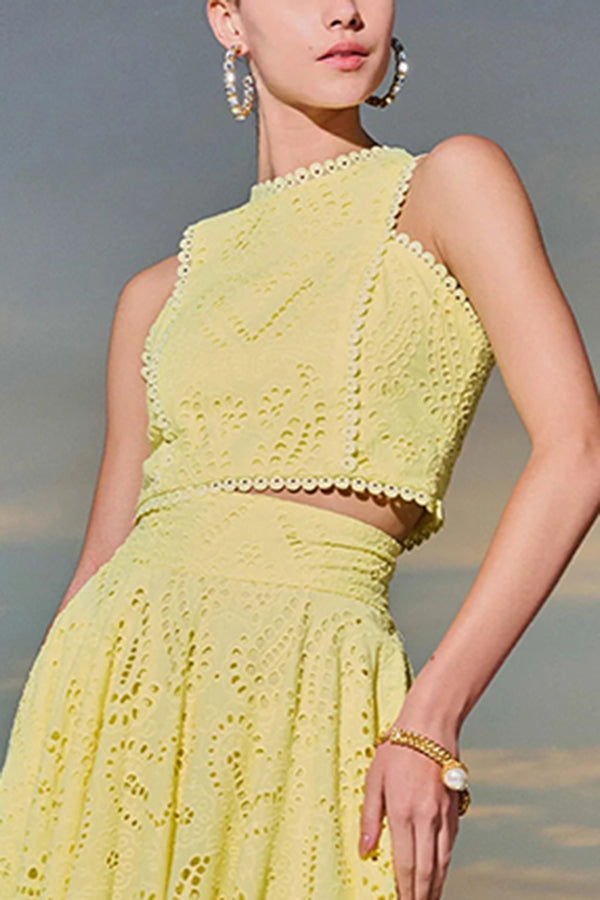Larissa™ Geborduurd Top & Hoge Taille Maxi Rok Set