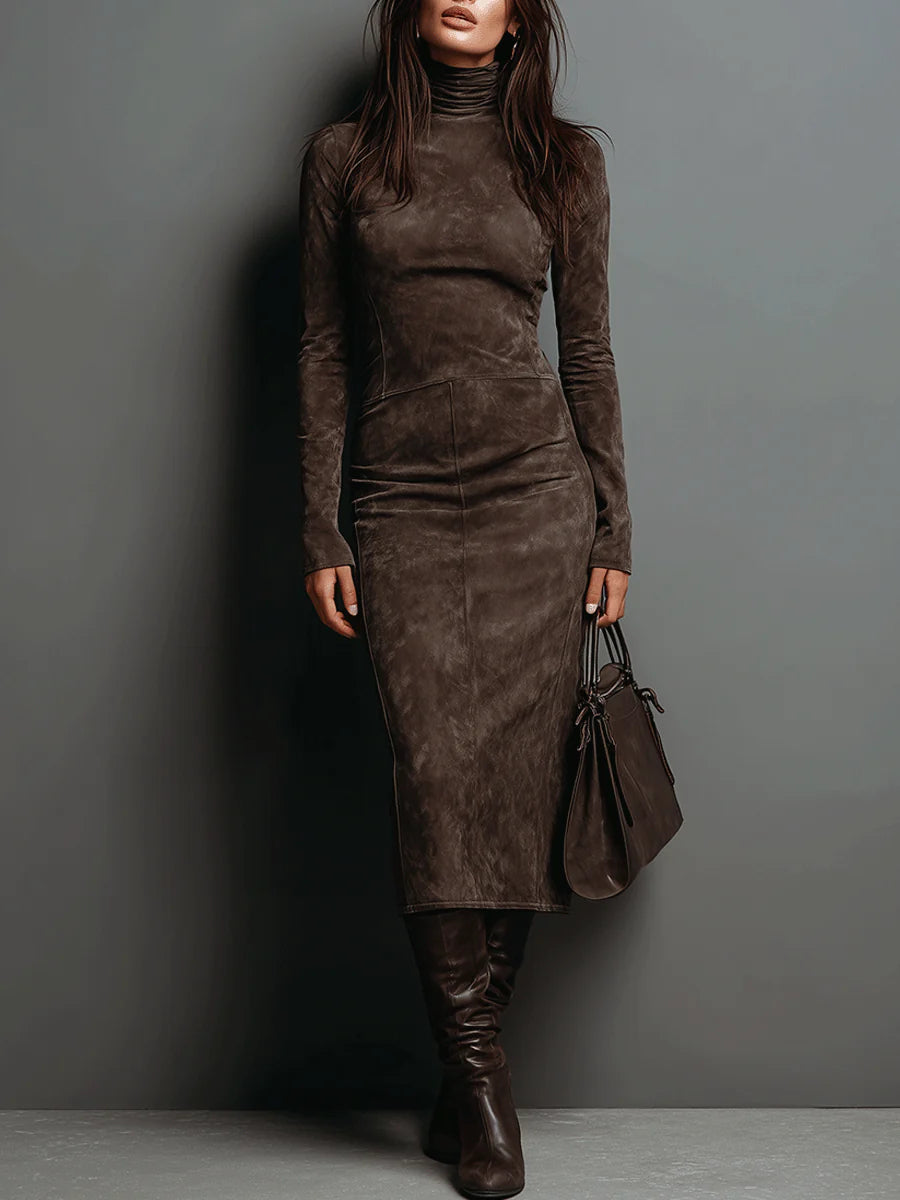 Mildred™ Elegante Suède Maxi Jurk