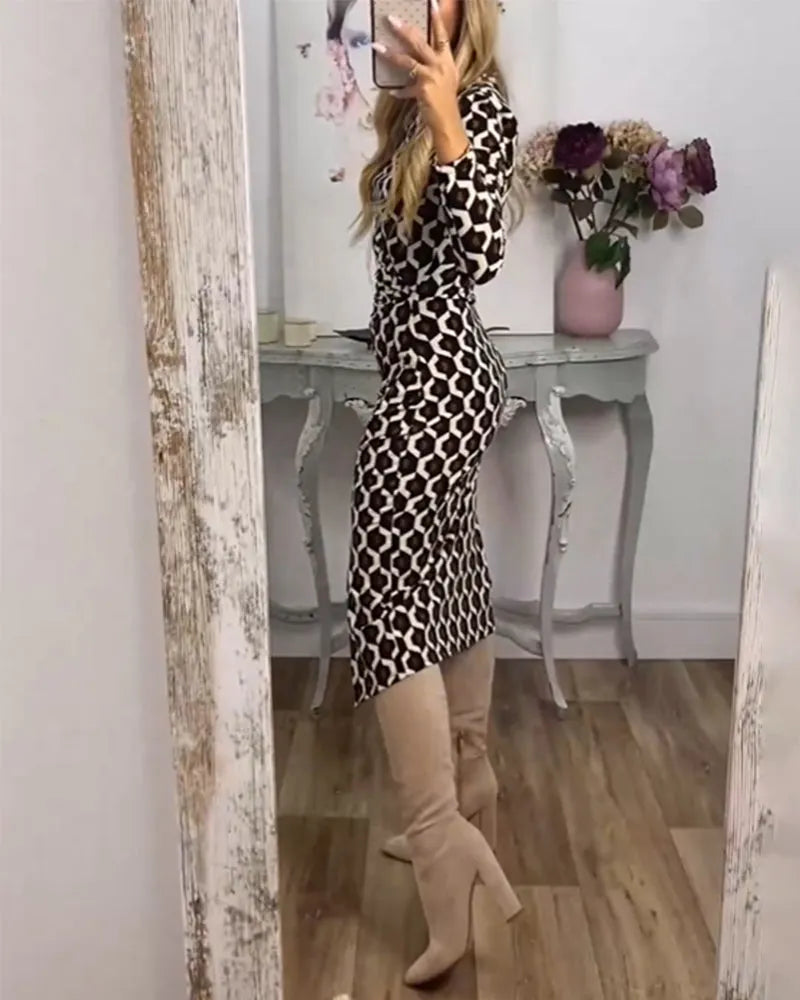 ROXANNE | GEOMETRISCHE PRINT RUCHED MIDI JURK MET SPLIT