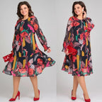 MARGOT | DUIDELIJKE FLORELE PRINT LANGEMOUW CHIFFON MIDI JURK