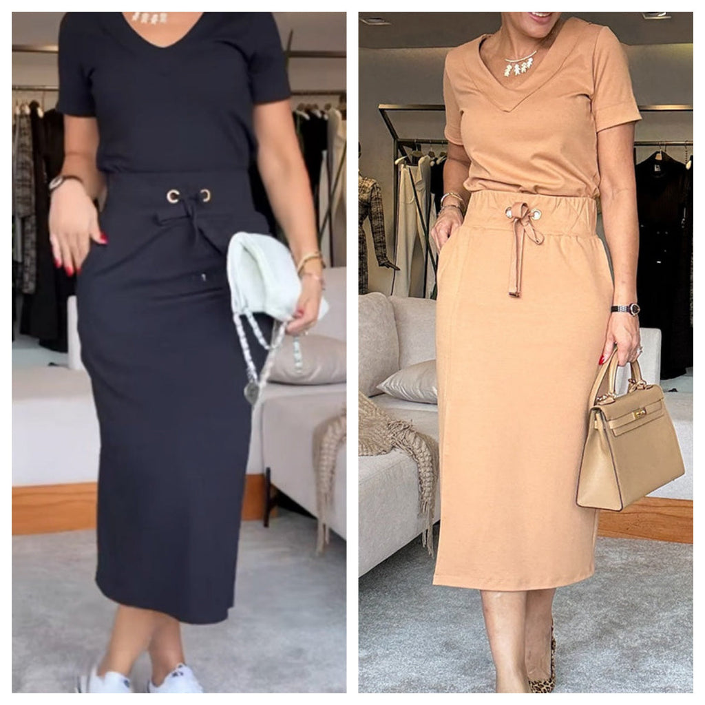 CECILY | V-HALS TOP & ROK SET