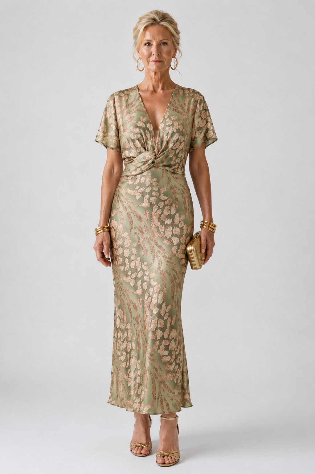 VIVETTE | ABSTRACTE PRINT TWIST WAIST MIDI JURK