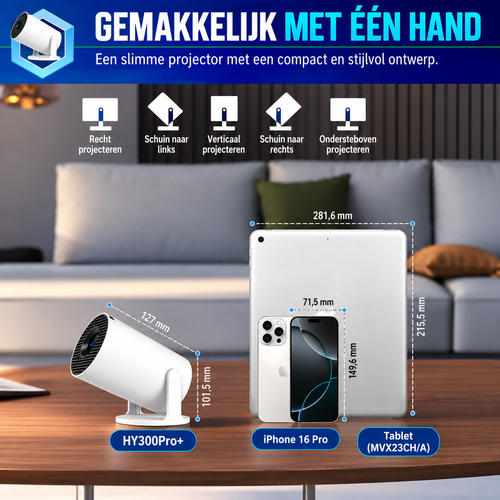 4K Mini Projector – Slimme Beamer voor Thuisbioscoop en Onderweg | Eenvoudig draadloos spiegelen