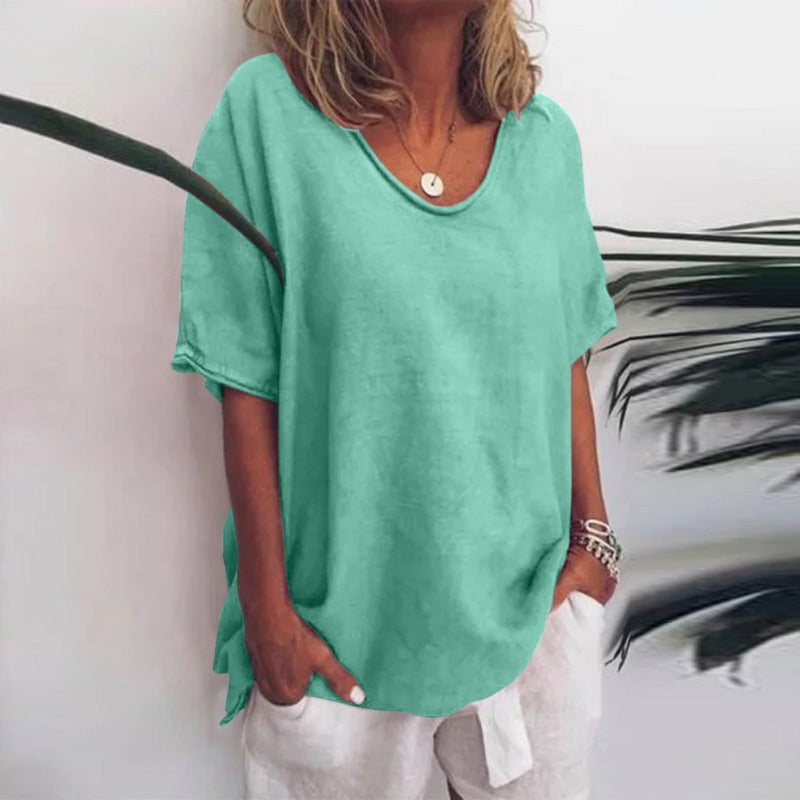 Megan | Klassieke V-Hals Korte Mouwen Blouse