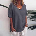 Megan | Klassieke V-Hals Korte Mouwen Blouse