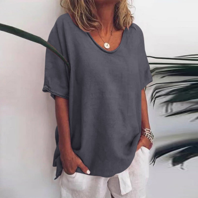 Megan | Klassieke V-Hals Korte Mouwen Blouse