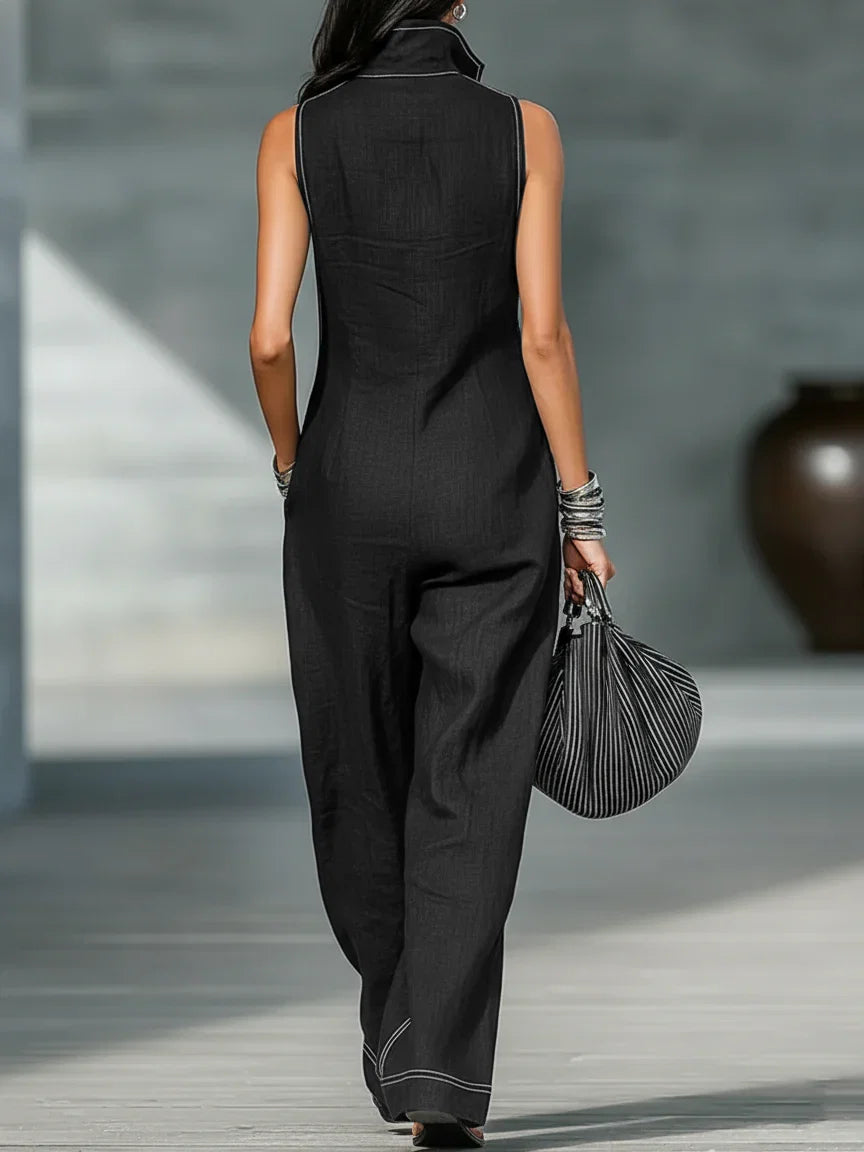 ELEANOR | MOUWLOZE JUMPSUIT MET WITTE AFWERKING